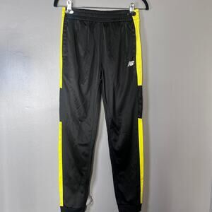 New Balance Kids Track Pants Black Yellow Stripe Athletic Joggers Size L (14/16)